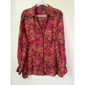 Vintage I.N.C 100% Silk Blouse 16W Plus Size Boho Paisley Floral Y2K Blouse